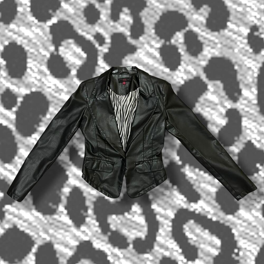 rockstar gf sleek black faux leather fitted blazer